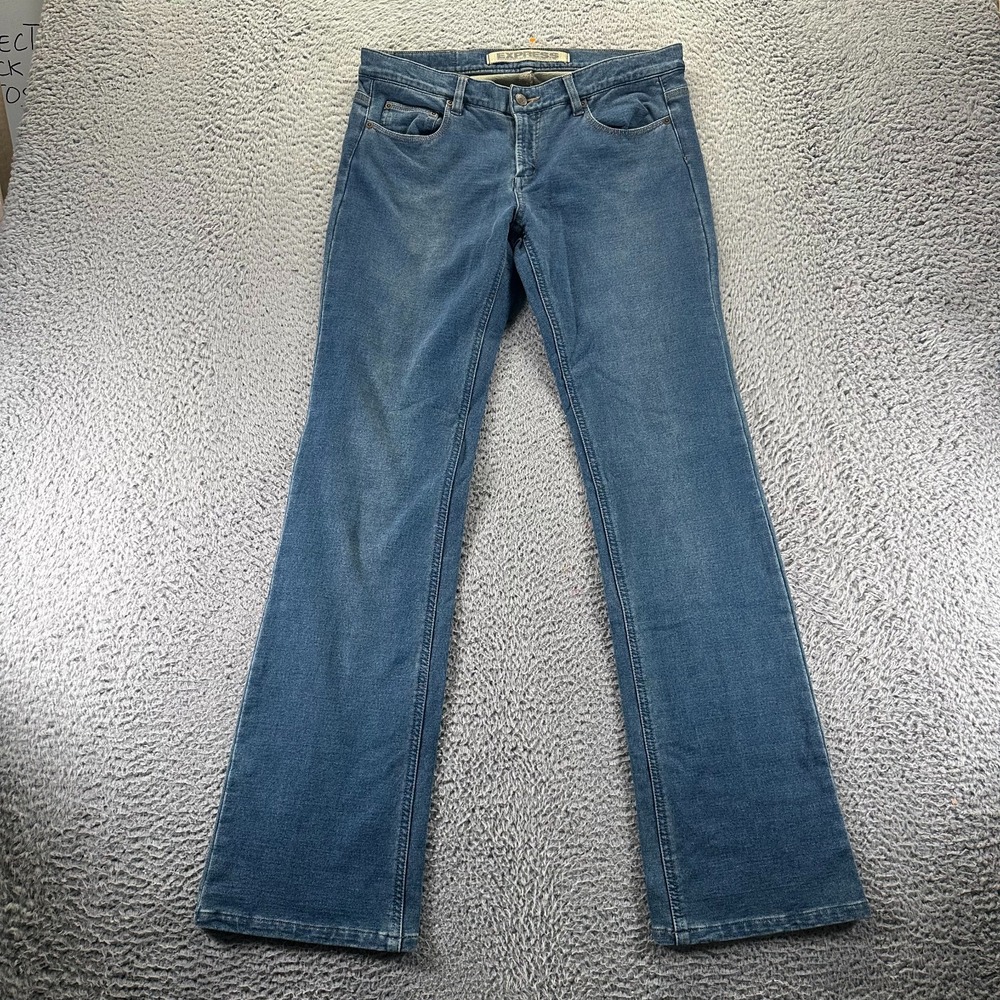 Express Jeans Womens 8 Blue Cotton Denim Straight Leg Faded Workwear Stretch